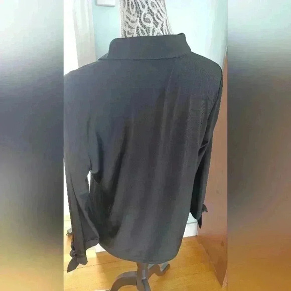 Anne Klein Black Top Medium Gold Button Front Detail with Cute  Knotted Sleeves - Picture 5 of 10